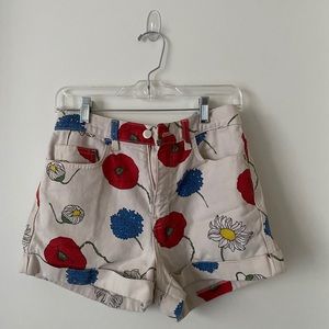 Floral high waisted jean shorts